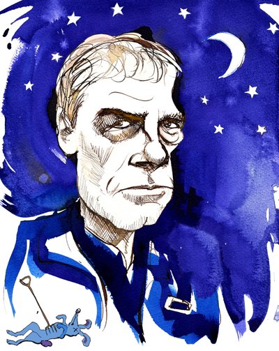 Mark Haddon, englischer Romanautor; karikiert mit Bezug auf seinen Roman Supergute Tage oder Die sonderbare Welt des Christopher Boone (2003) von Neale Osborne